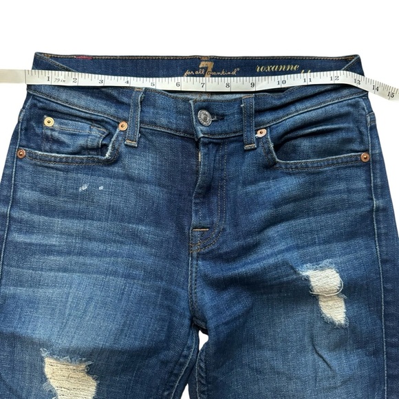 7 For All Mankind Jeans Women’s 26 Roxanne Ankle Distressed Raw Frayed Blue - Picture 6 of 11